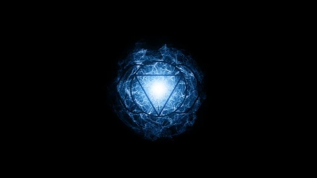 Animated chakra Ajna. The sixth symbol is blue. 2 petals of lotus in the stroke. Isotherics. Yoga icon. Om sign