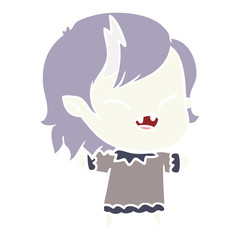 flat color style cartoon laughing vampire girl