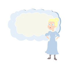flat color illustration of a cartoon victorian woman in dress