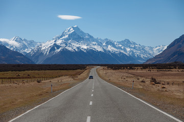 Beautiful road to Mount Cook, Aoraki National Park, New Zealand