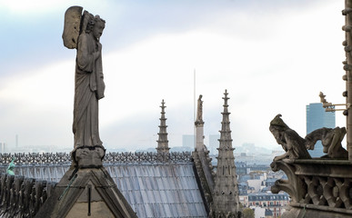 Obraz premium Chimeras (gargoyles) of the Cathedral of Notre Dame de Paris overlooking Paris, France