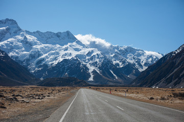 Beautiful road to Mount Cook, Aoraki National Park, New Zealand