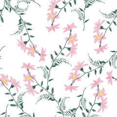 Embroidery flowers, spring seamless pattern. Classical forest embroidery autumn leaves, spring flowers, seamless pattern.