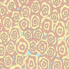 Abstract flowers yellow and orange on blue background