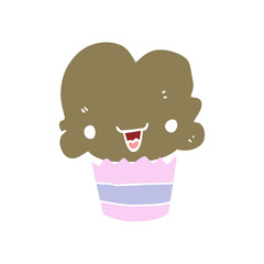 flat color style cartoon cupcake with face