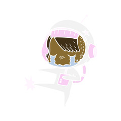flat color style cartoon crying astronaut girl kicking
