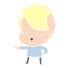 happy flat color style cartoon girl pointing