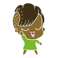 happy flat color style cartoon girl