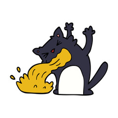 cartoon doodle cat being sick