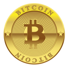 Sign of golden Coin Bitcoin isolated on white background. Concept cryptocurrency in financial world.