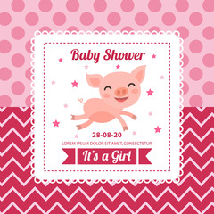 baby shower card with cute pig