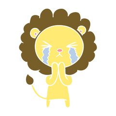 flat color style cartoon crying lion praying