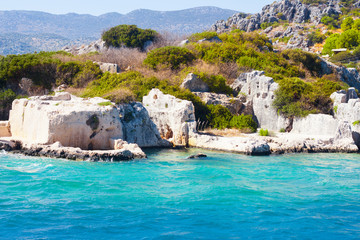 The ruins of the ancient city on the island of Kekova. Turkey