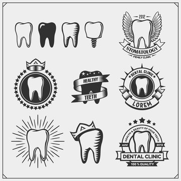 Collection of Dental clinic logos and emblems. Vector dental icons, signs and design elements.