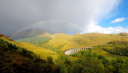 Glenfinnan Viaduct Scotland Panorama With Rainbow