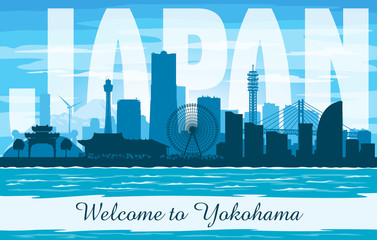 Obraz premium Yokohama Japan city skyline vector silhouette