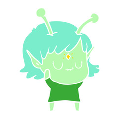 flat color style cartoon alien girl