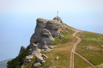 Fototapeta premium View to the peak of Dimerdjy mountains in Crimea, path to the peak