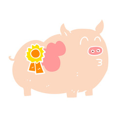 flat color illustration of a cartoon prize winning pig