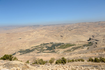 Fototapeta na wymiar View from Mount Nebo in Jordan where Moses viewed the Holy Land.