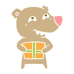 flat color style cartoon bear with present