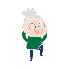 flat color style cartoon tired woman wearing spectacles