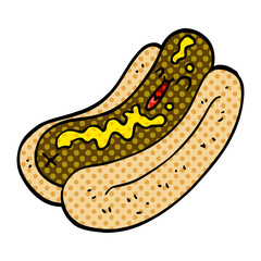 cartoon doodle hotdog with mustard