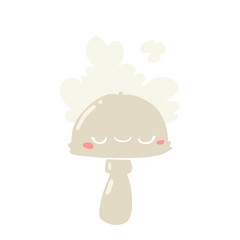 flat color style cartoon mushroom with spoor cloud