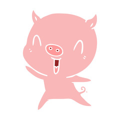 happy flat color style cartoon pig