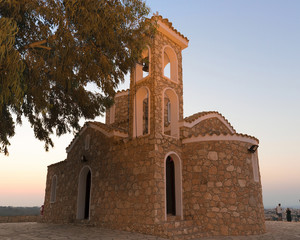 Fototapeta premium Church of the Holy Prophet Elijah, in the village of Protaras, Cyprus, Europe. August 19, 2018. Summer, Sunny evening .