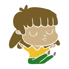 flat color style cartoon indifferent woman sitting