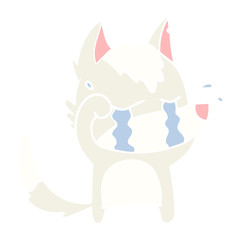 flat color style cartoon crying wolf rubbing eyes