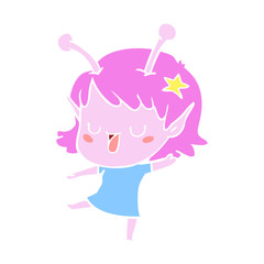 happy alien girl flat color style cartoon