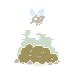 flat color illustration of a cartoon fly and manure