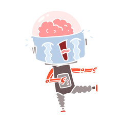 flat color style cartoon crying robot pointing