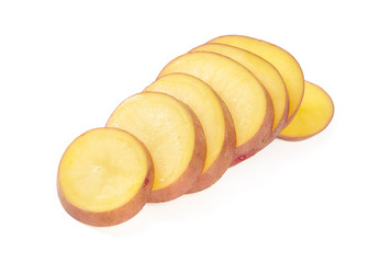 Fototapeta na wymiar Sliced potatoes isolated on white background