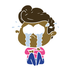 flat color style cartoon crying man