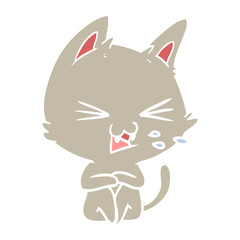 flat color style cartoon cat hissing