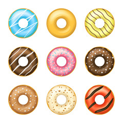 Realistic Detailed 3d Glazed Donuts Set. Vector