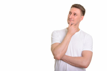 Obraz premium Handsome Caucasian man isolated against white background
