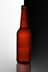 Beer bottle brown isolated on black and white background.