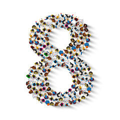 Large group of people in number 8 eight form. People font . Vector illustration