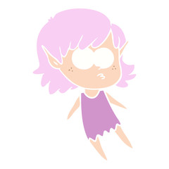 flat color style cartoon elf girl floating