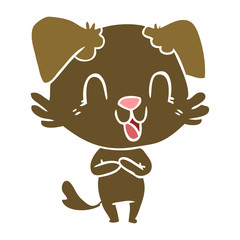 laughing flat color style cartoon dog