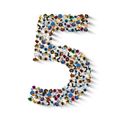 Large group of people in number 5 five form. People font . Vector illustration