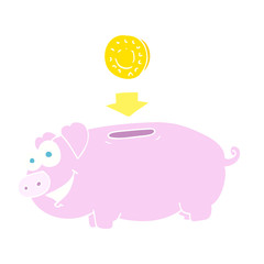 flat color illustration of a cartoon piggy bank