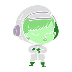 flat color style cartoon pretty astronaut girl