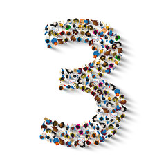 Large group of people in number 3 three form. People font . Vector illustration