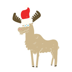 flat color illustration of a cartoon christmas moose
