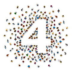 Large group of people in number 4 four form. People font . Vector illustration